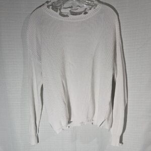 Le Lis White Knit Distressed Sweater Crew Neck Womens Size Small 100% Cotton